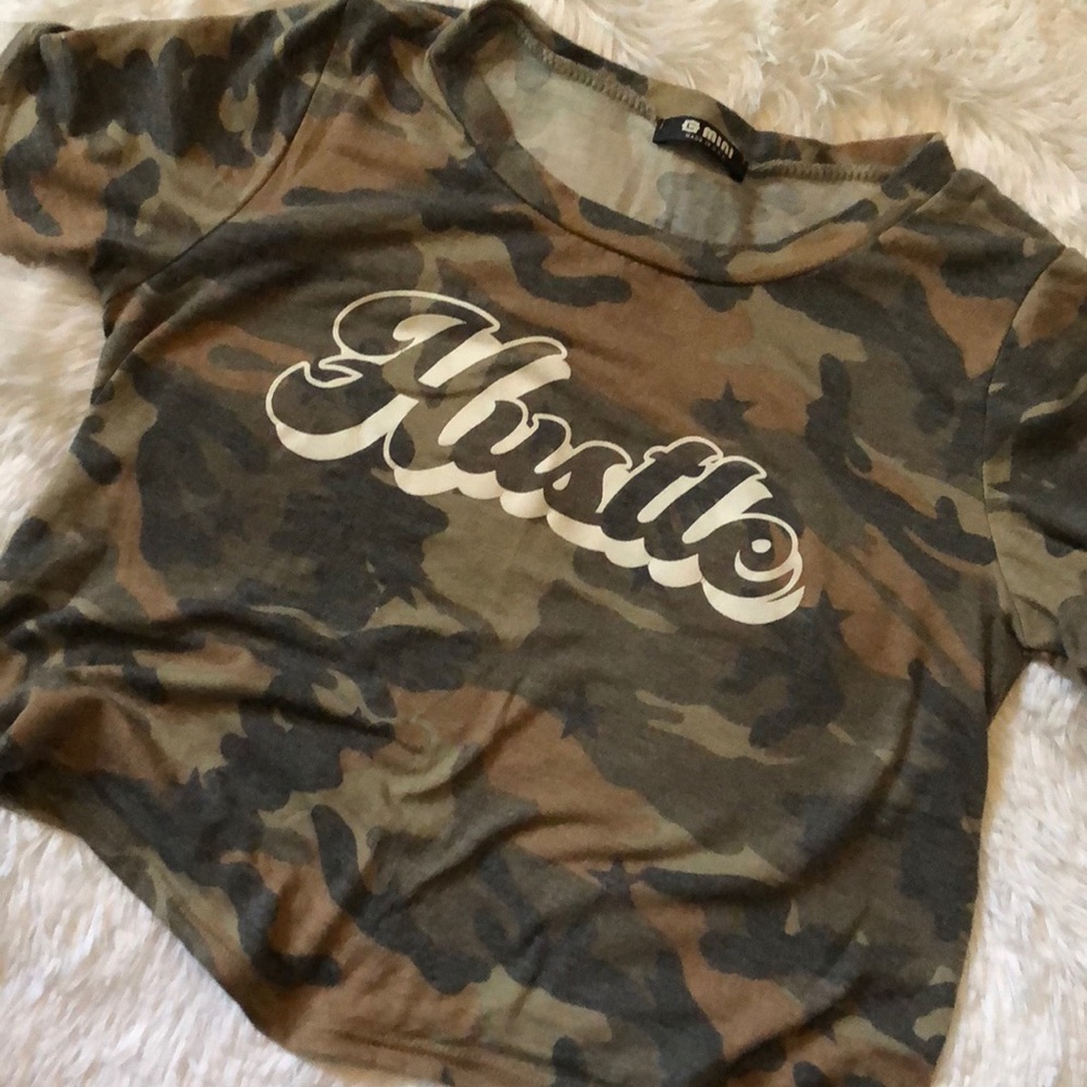 ‘Hustle’ Camo Crop Top